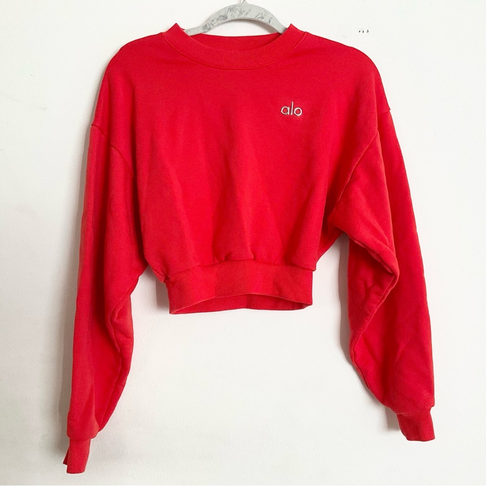 Alo Yoga Cropped Accolade Crewneck Bright Red XS - Picture 5 of 8